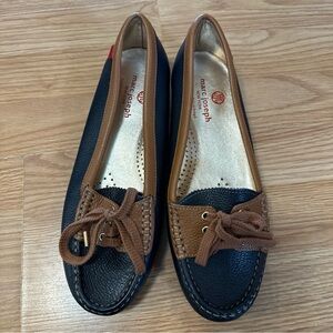 Marc Joseph New York Women's Leather Blue Navy Tan Liberty Golf Shoe 9 Loafer